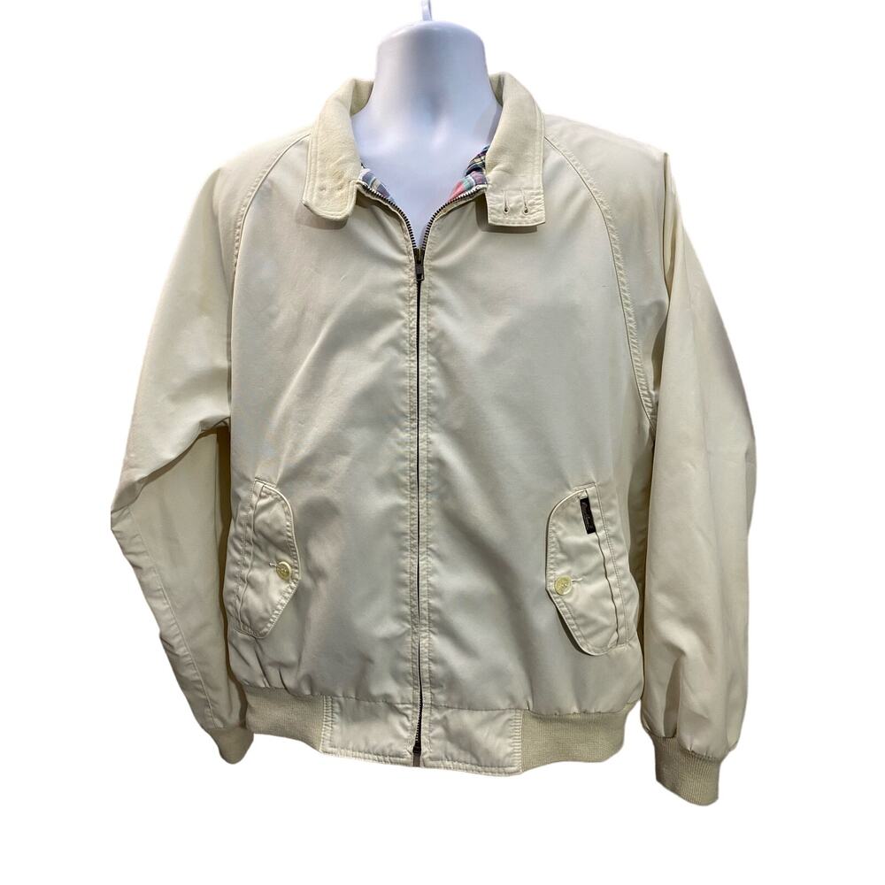 Vintage Eddie Bauer Jacket Mens Medium White Bomber Plaid Flannel Lined 80s